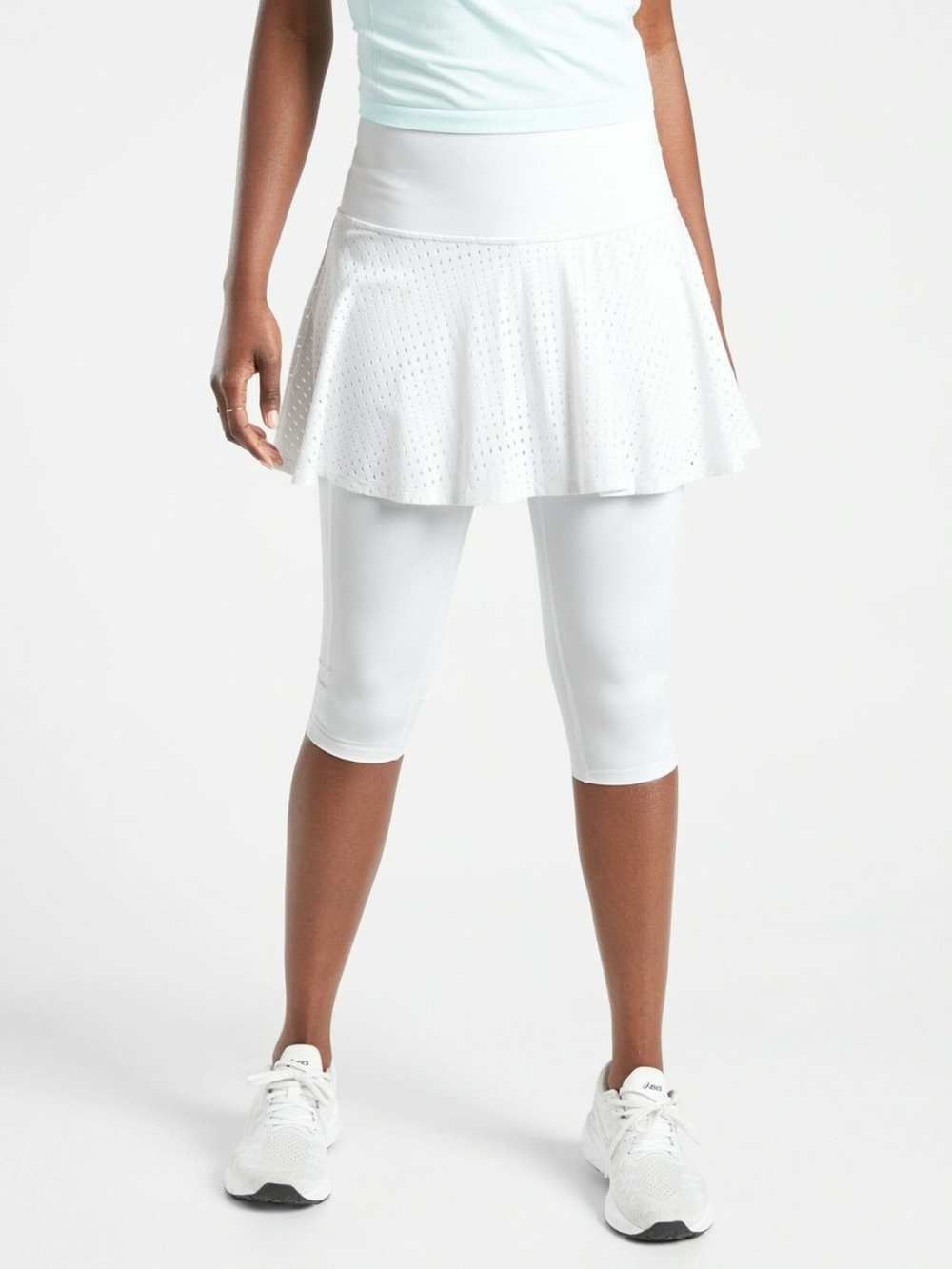 Athleta A Game 2 in 1 Crop White Skirt Leggings Activewear Women’s Size Large